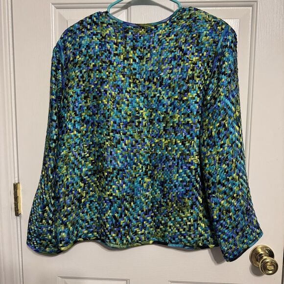 Chicos Design Womens Silk Jacket Blazer Sz 1 (M) Multicolor Basketweave Workwear - Picture 3 of 8